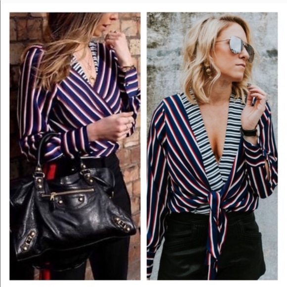 Zara Tops - Zara Striped Bodysuit with front knot.